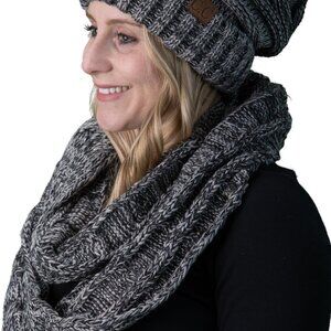 Premium Slouchy Beanie & Infinity Scarf Set - Mothers Day Gift - Warm Winter Bun